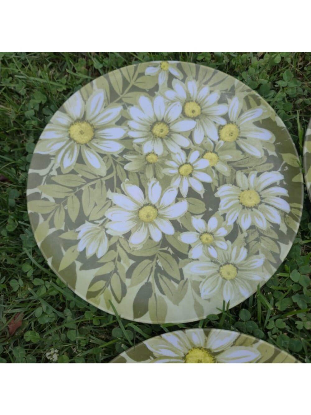 VTG 1970s Melamine Dinner Plates Beverly Prolon Olive Green White Daisy Floral - Picture 4 of 13